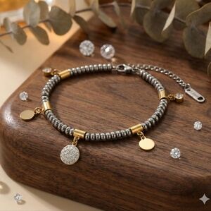 Minimalist Mixed Metal Charm Bracelet 18K Gold Plated Stainless Steel